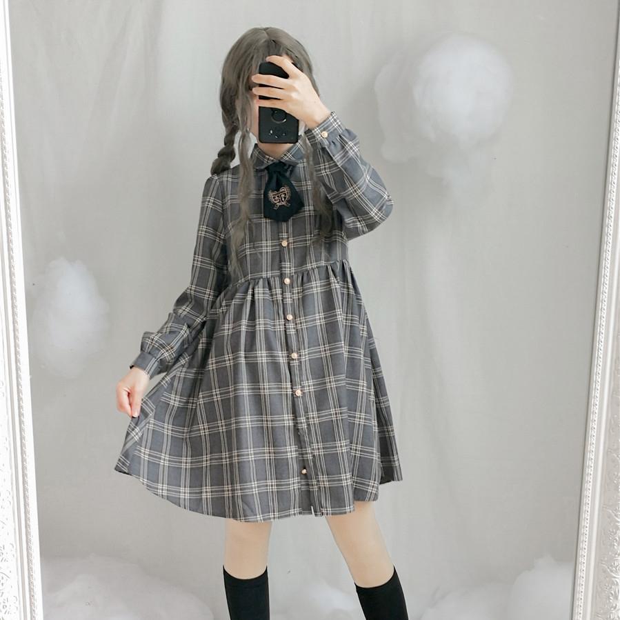 Plaid Grey Long Sleeve Dress SD00521