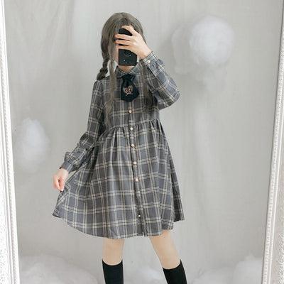 Plaid Grey Long Sleeve Dress SD00521