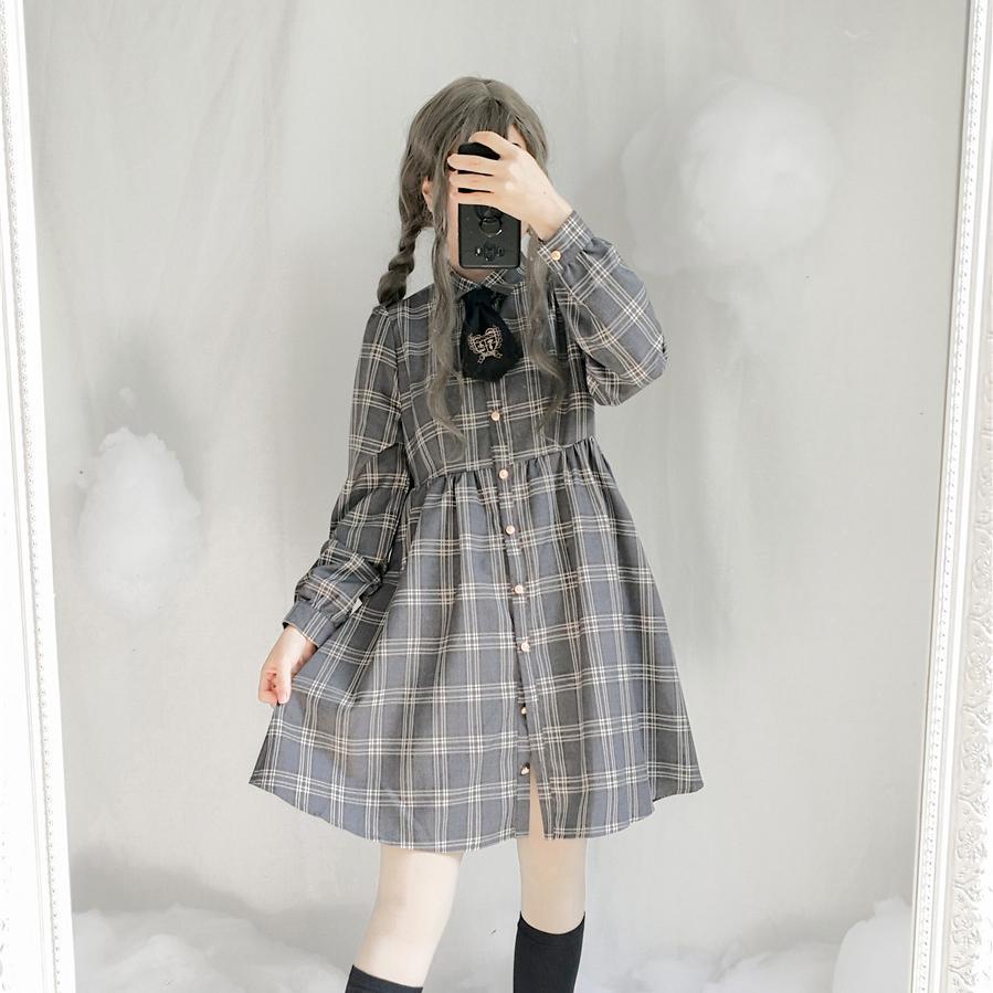 Plaid Grey Long Sleeve Dress SD00521