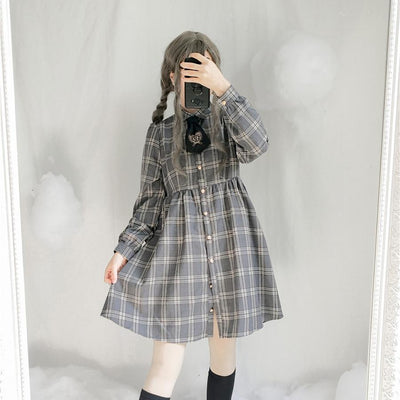Plaid Grey Long Sleeve Dress SD00521
