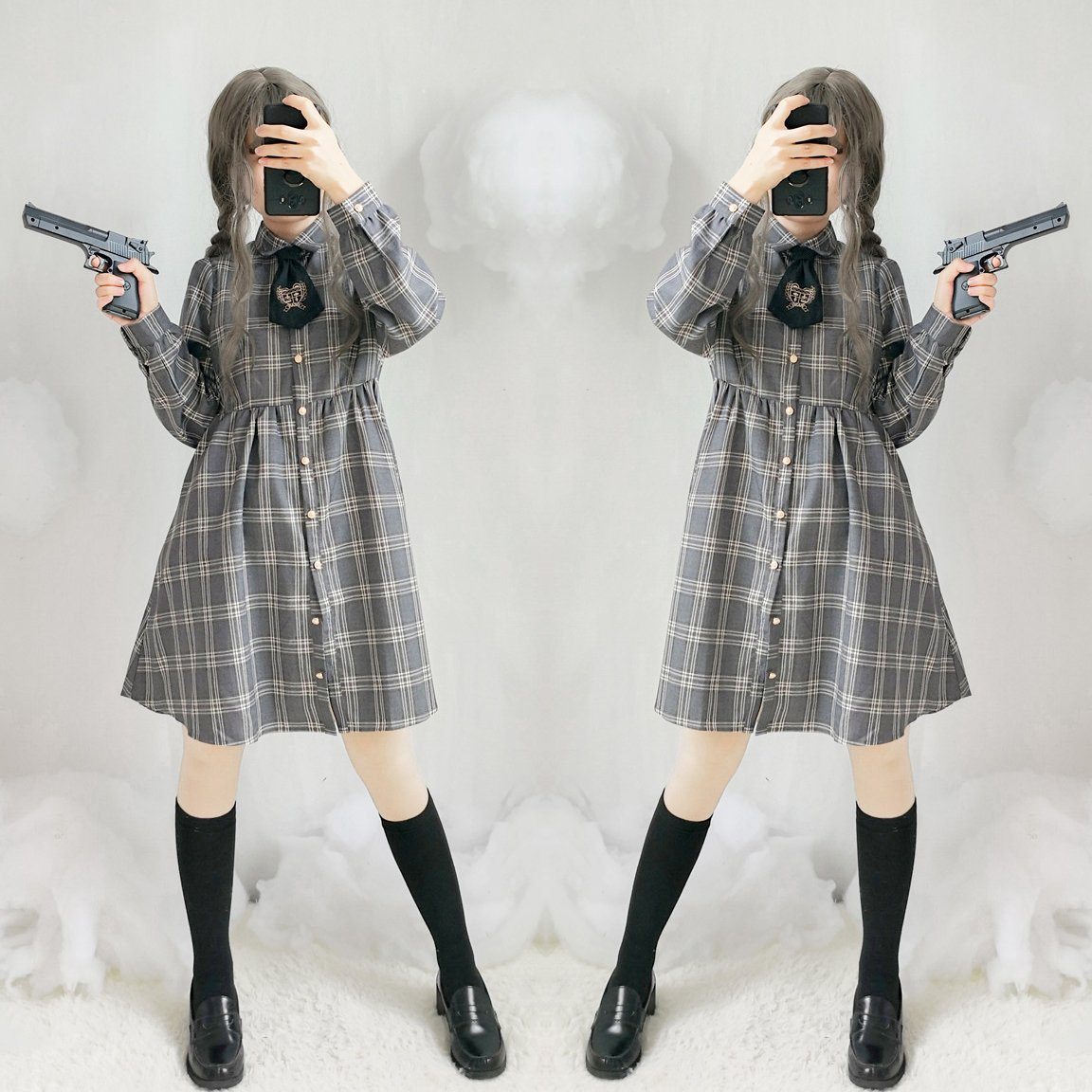 Plaid Grey Long Sleeve Dress SD00521