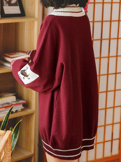 Red Loose V-Neck Sweater SD00369