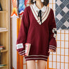 Red Loose V-Neck Sweater SD00369