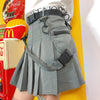 Grey Plaid Pocked Strap Skirt SD00459