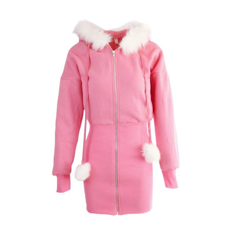 Fur Hoodie Zipper Sweater Dress SD00264