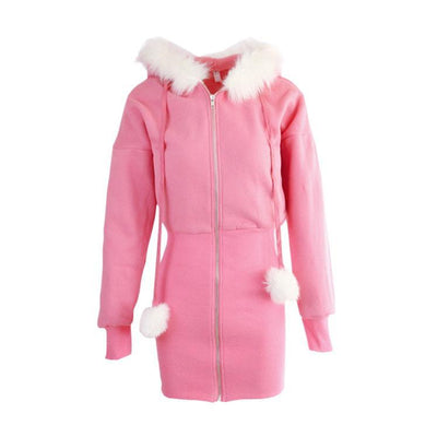 Fur Hoodie Zipper Sweater Dress SD00264