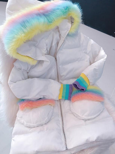 Rainbow Fur Pocket Hoodie Coat SD00400