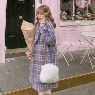 Purple Plaid Long Coat SD00398