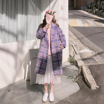 Purple Plaid Long Coat SD00398