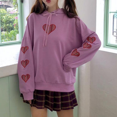 Heart Embroidered Loose Sleeve Hoodie Sweater SD00236