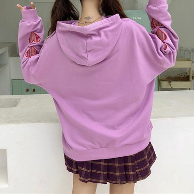 Heart Embroidered Loose Sleeve Hoodie Sweater SD00236