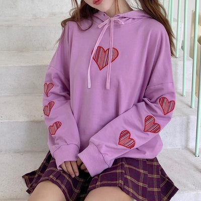 Heart Embroidered Loose Sleeve Hoodie Sweater SD00236