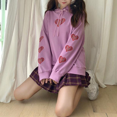 Heart Embroidered Loose Sleeve Hoodie Sweater SD00236