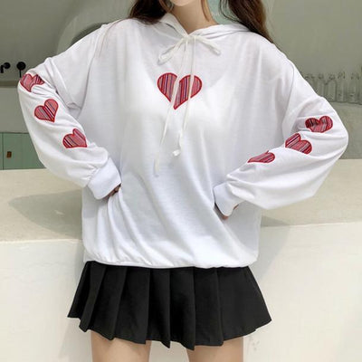 Heart Embroidered Loose Sleeve Hoodie Sweater SD00236