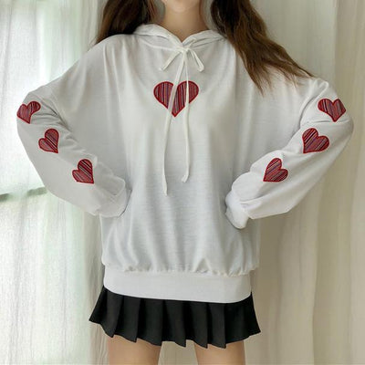 Heart Embroidered Loose Sleeve Hoodie Sweater SD00236