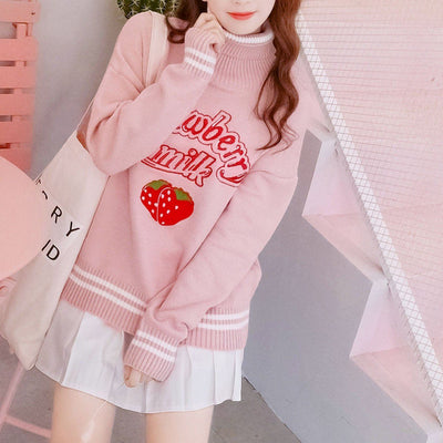 Pink Strawberry Milk Woolen Sweater SD00280