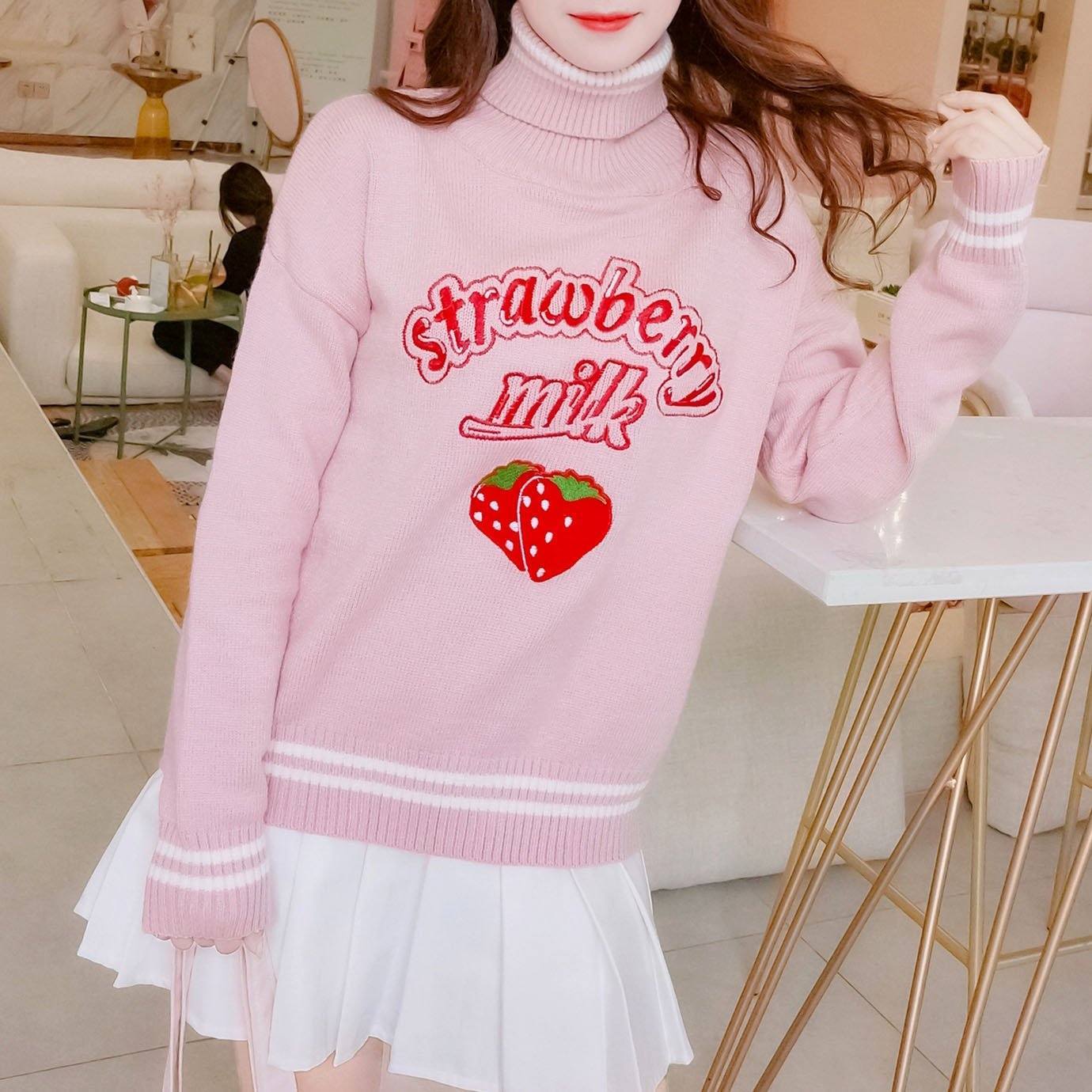 Pink Strawberry Milk Woolen Sweater SD00280