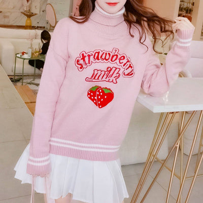 Pink Strawberry Milk Woolen Sweater SD00280