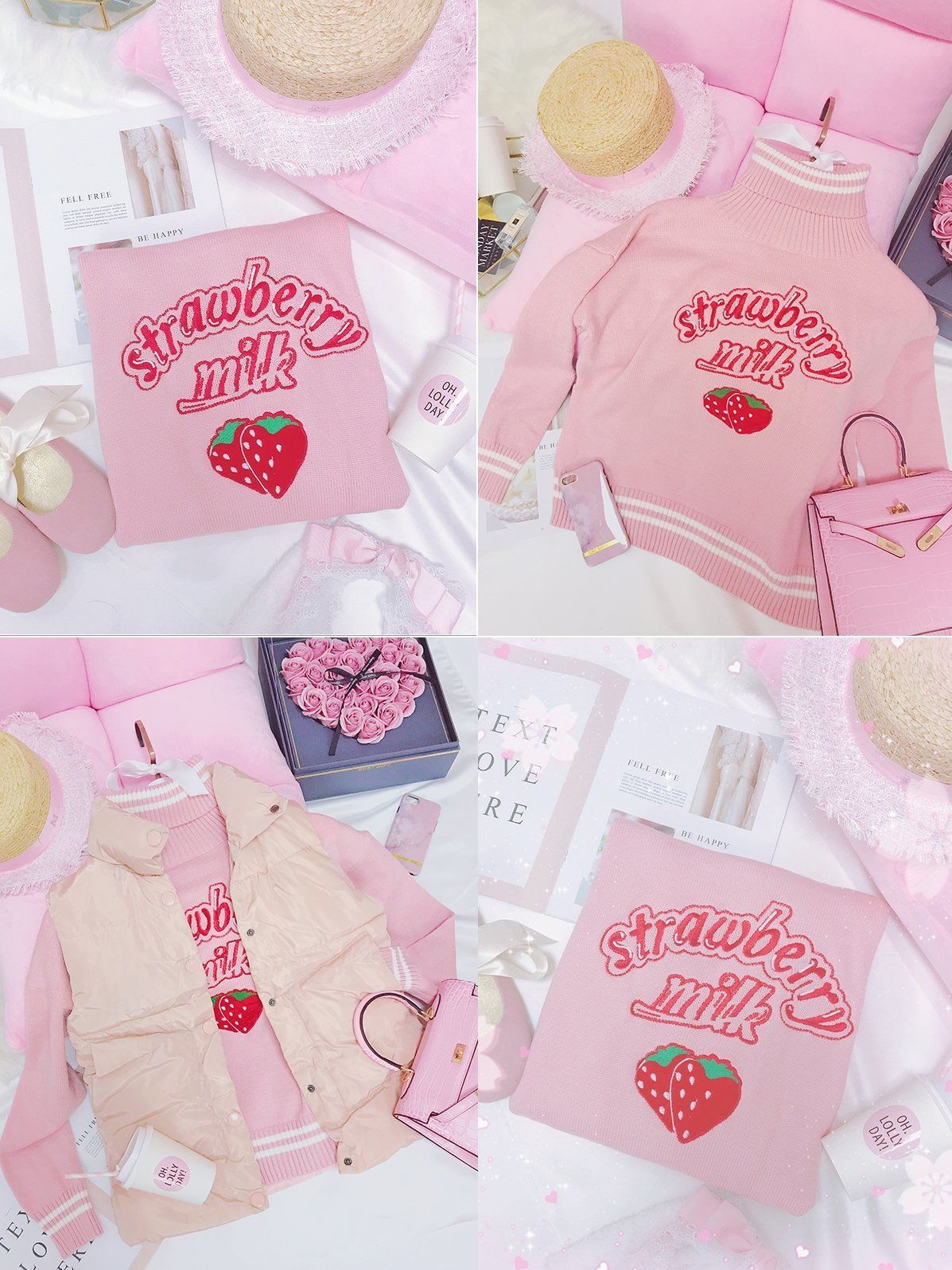 Pink Strawberry Milk Woolen Sweater SD00280