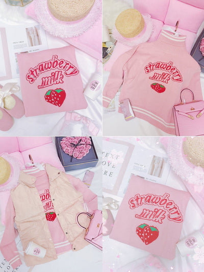 Pink Strawberry Milk Woolen Sweater SD00280