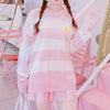 Pink&White Striped Moon Embroidered Sweater SD00425