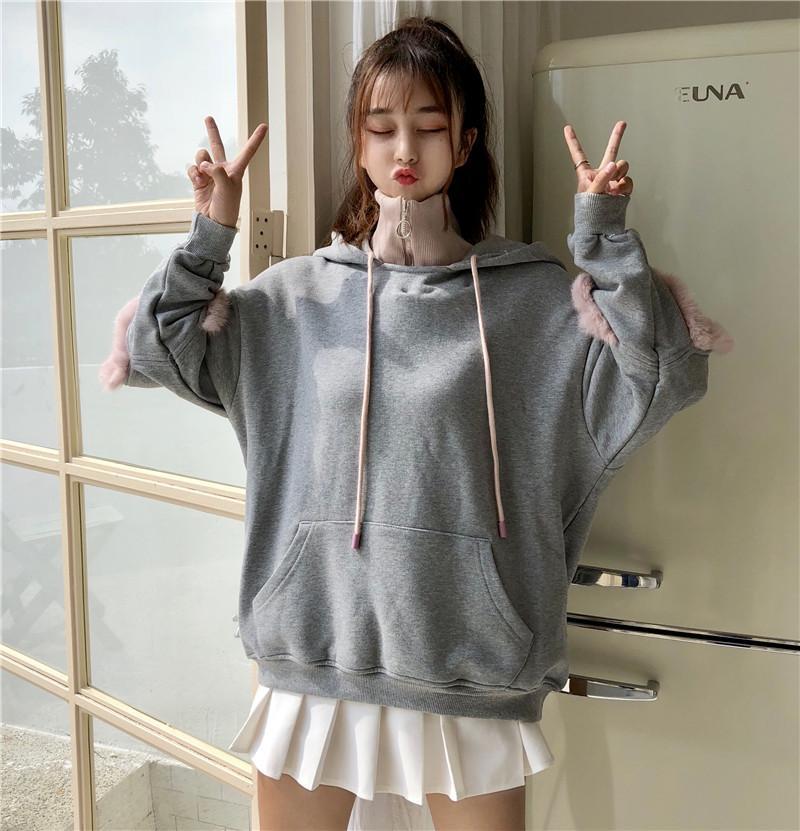 Grey Open Sleeve Fur Hoodie Sweater SD00292
