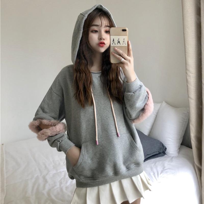 Grey Open Sleeve Fur Hoodie Sweater SD00292