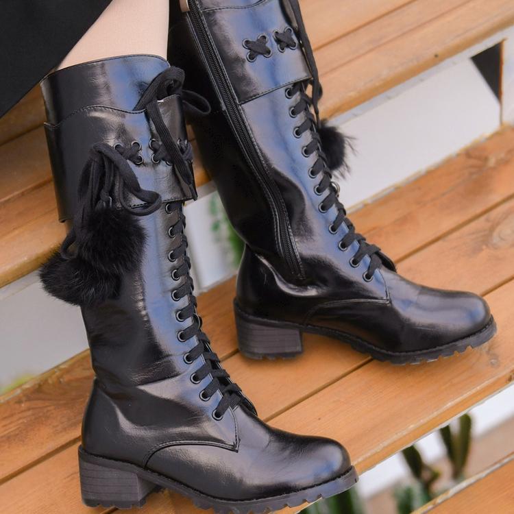 Black Fur Ball Long Boots SD00436