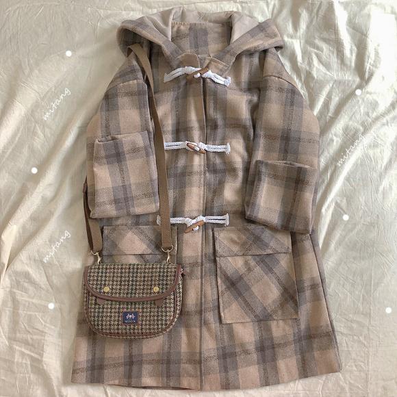 Plaid Khaki Long Coat SD00430