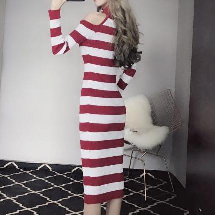 Striped Long Slim Dress SD00489