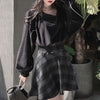 Velvet Witch Face Sweater Plaid Grey Skirt Set SD00341