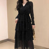 Black Mesh Long Ruffle Skirt Dress SD00493