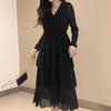 Black Mesh Long Ruffle Skirt Dress SD00493