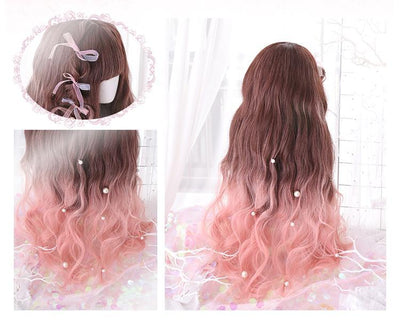 Gradient Brown Pink Curly Long Wig SD00441