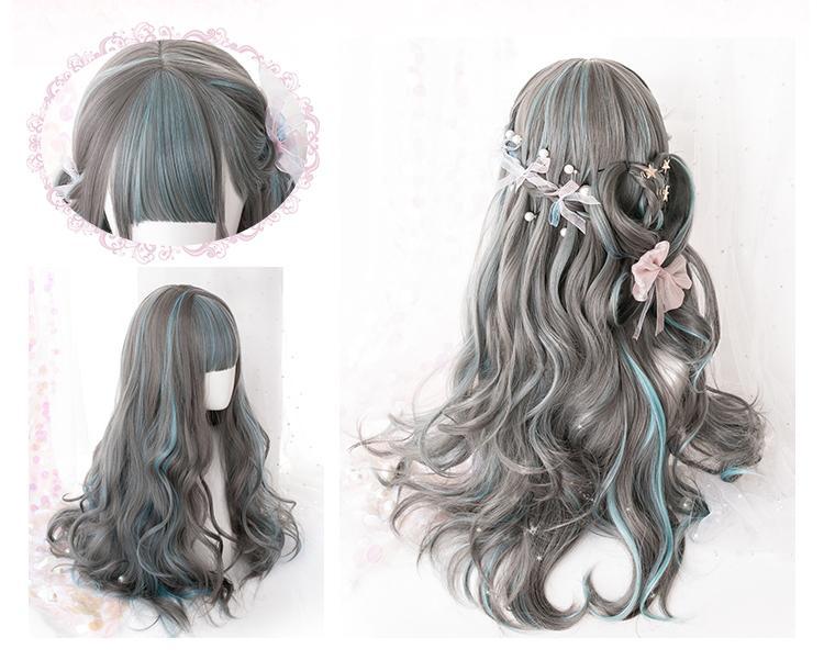 Gradient Green Grey Wave Long Wig SD00447