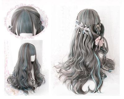 Gradient Green Grey Wave Long Wig SD00447