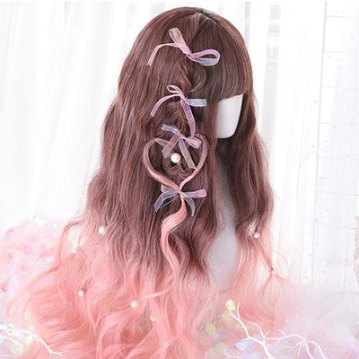 Gradient Brown Pink Curly Long Wig SD00441