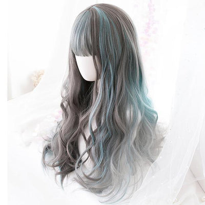 Gradient Green Grey Wave Long Wig SD00447