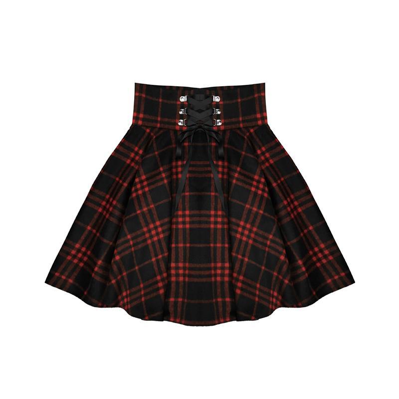 Black Red Plaid Ribbon Skirt SD00452