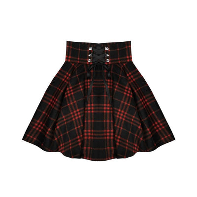 Black Red Plaid Ribbon Skirt SD00452