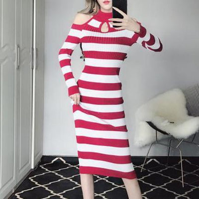 Striped Long Slim Dress SD00489