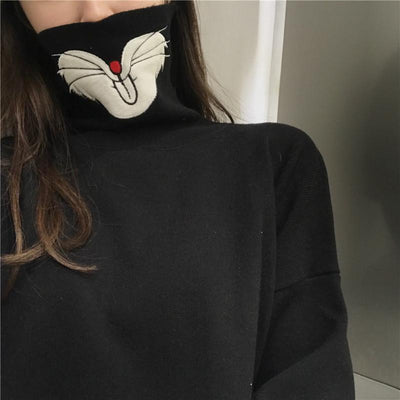 Embroidered Mouth Collar Sweater SD00541