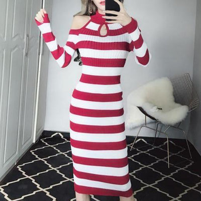 Striped Long Slim Dress SD00489