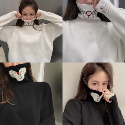 Embroidered Mouth Collar Sweater SD00541