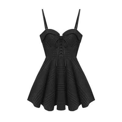 Dark Grey Plaid Ribbon Corset Strap Dress SD00530