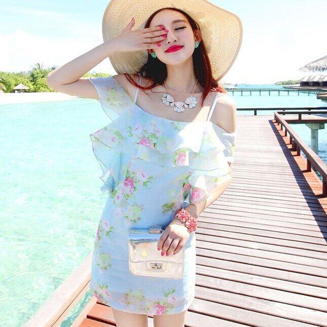 Korean Floral Strap Chiffon Summer Dress SD00346