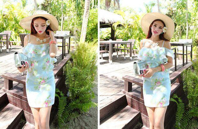 Korean Floral Strap Chiffon Summer Dress SD00346