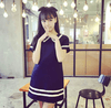 Japanese Short-sleeved Navy Dress SD00799