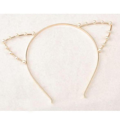 Kawaii Kitty Cat Ears Pearl/Crystal Rhinestone Metal Headband SD00004