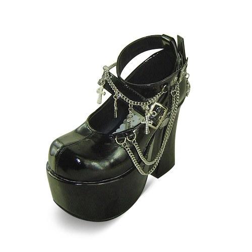 Japanese Harajuku Punk Skull Cross Chain High Platform Heels Shoes SD00918